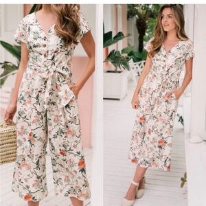 Gal Meets Glam Cream and Pink Floral Midi Dress
